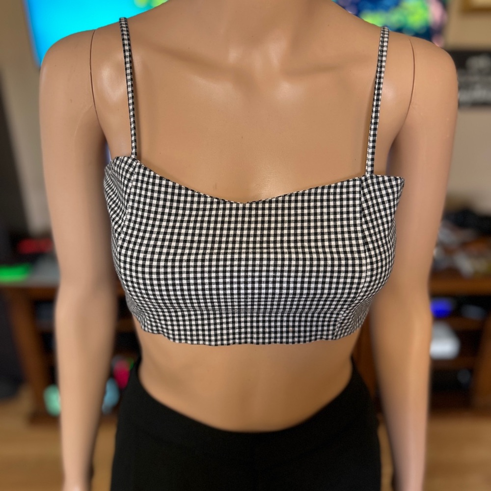 J. Galt Black and White Gingham Crop Top size XS
